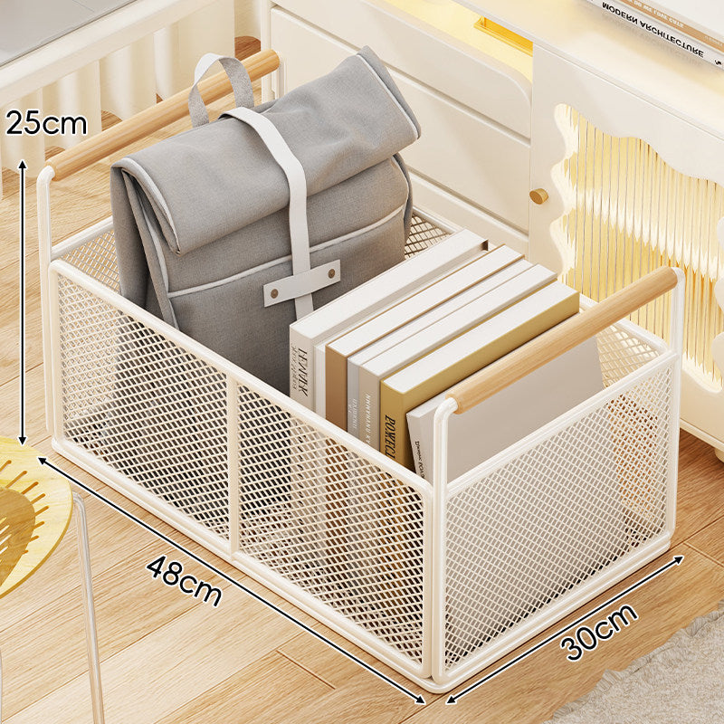 Mesh Rectangular Storage Organizer Basket with Wooden Handles — photo 1