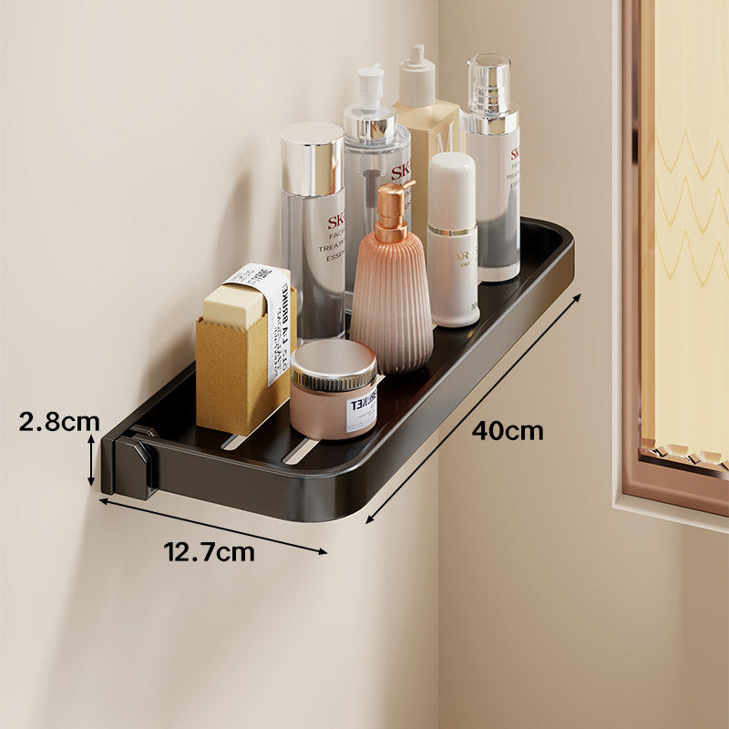 Wall-Mounted Slim Adhesive Bathroom Shelf Tray with Slotted Drainage and Rounded Edges — photo 1