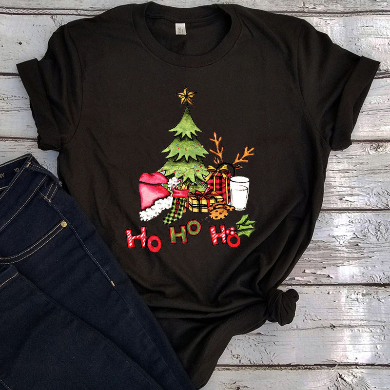 Women's Christmas Tree T-Shirt – Ho Ho Ho Festive Graphic Short Sleeve Tee — photo 3