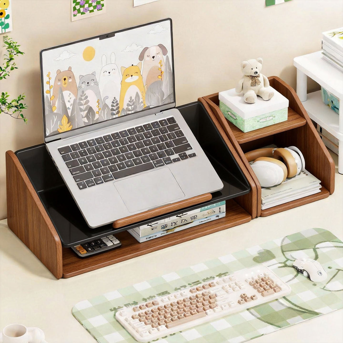 Mesh Metal Multi-Compartment Laptop Riser with Slanted Accessory Bins — photo 1
