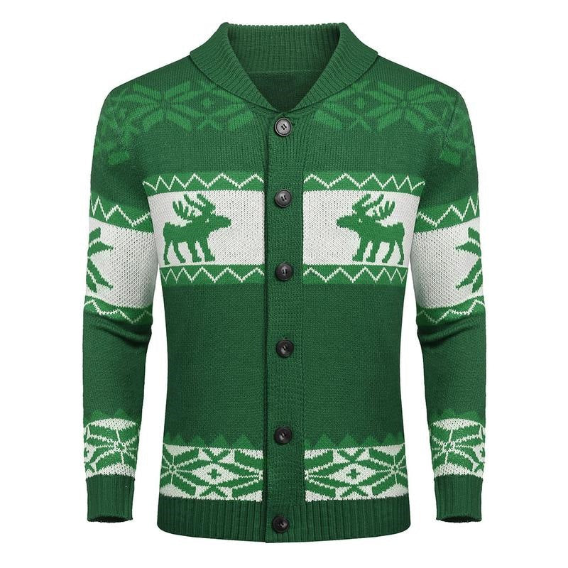 Men's Christmas Cardigan – Green Reindeer Knit Sweater with Button Front — photo 4