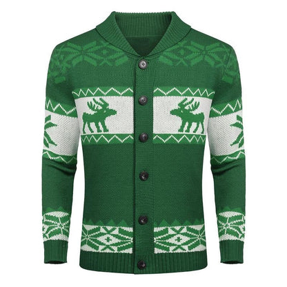 Men's Christmas Cardigan – Green Reindeer Knit Sweater with Button Front — photo 4