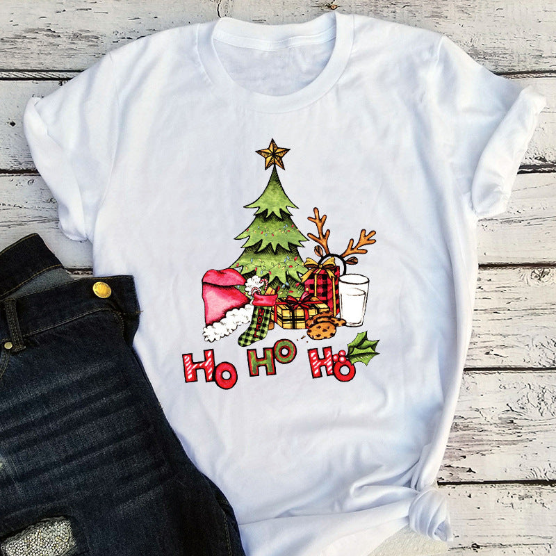 Women's Christmas Tree T-Shirt – Ho Ho Ho Festive Graphic Short Sleeve Tee — photo 4