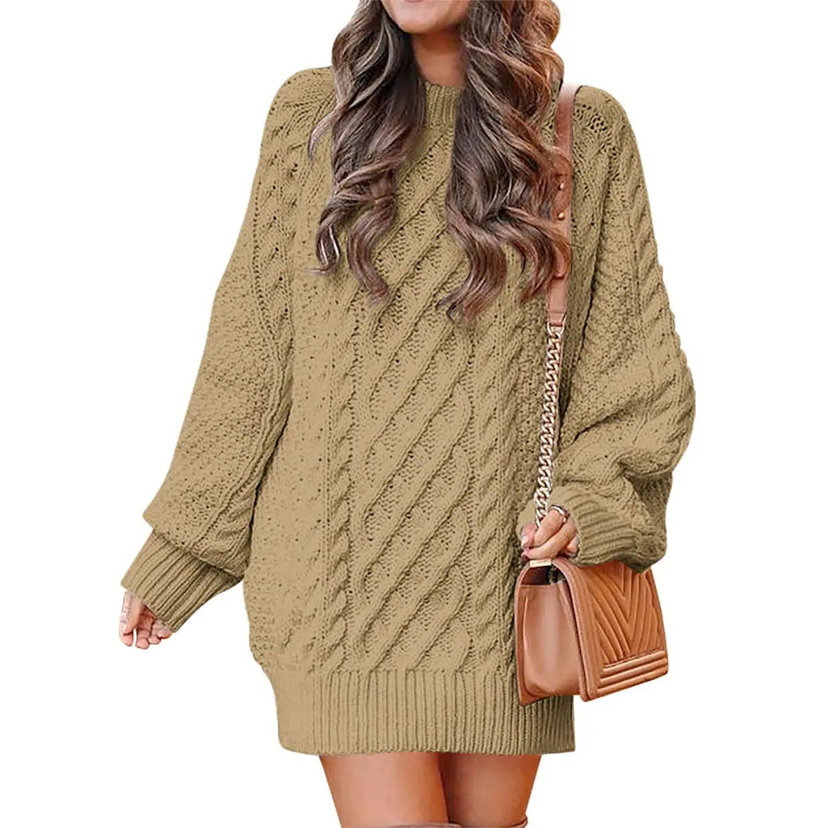 Women's Cable Knit Sweater Dress – Long Sleeve Oversized Knit Mini Dress — photo 14