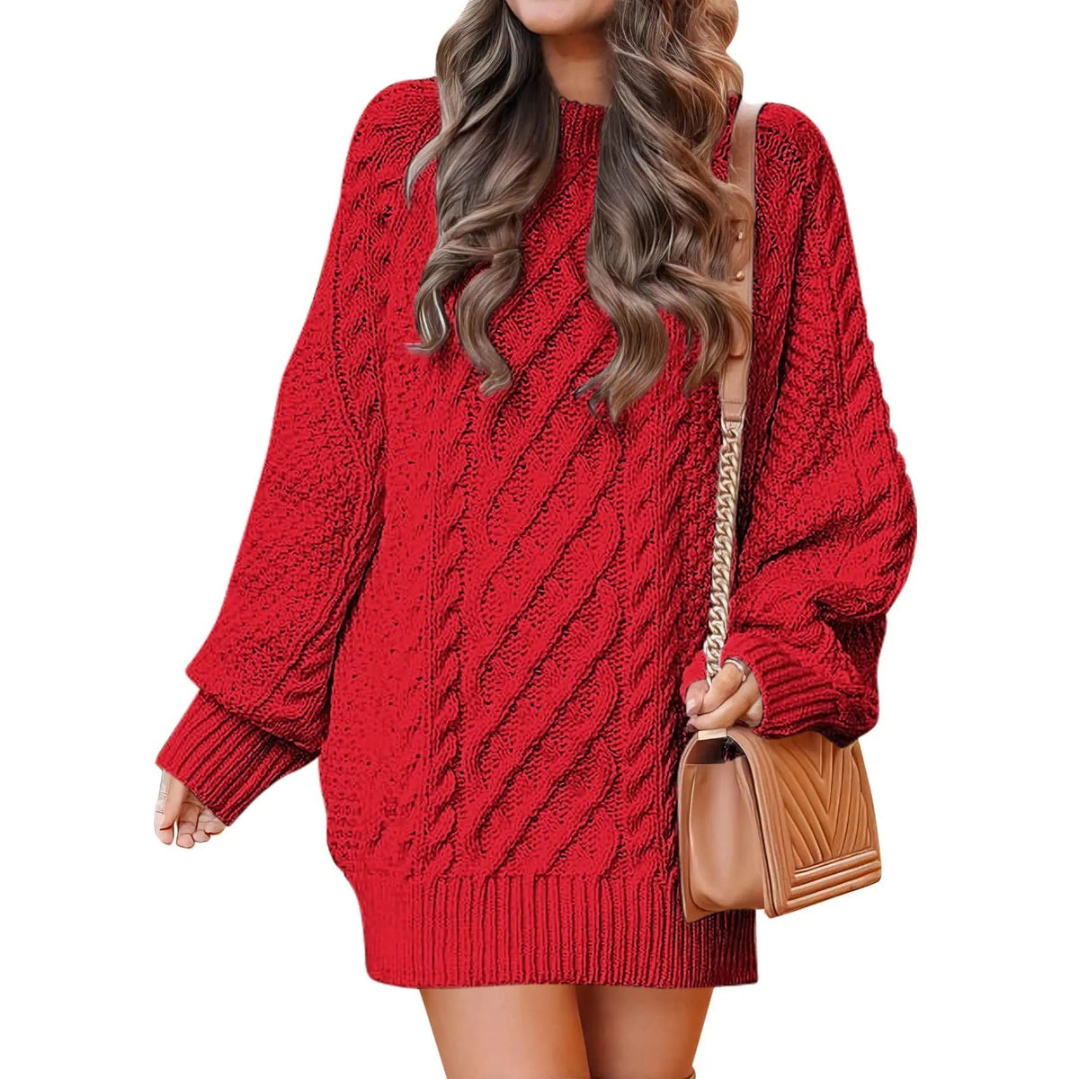 Women's Cable Knit Sweater Dress – Long Sleeve Oversized Knit Mini Dress — photo 4