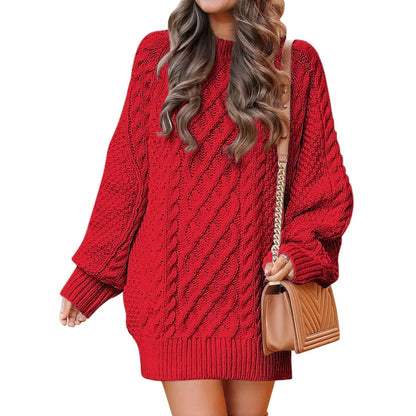 Women's Cable Knit Sweater Dress – Long Sleeve Oversized Knit Mini Dress — photo 4