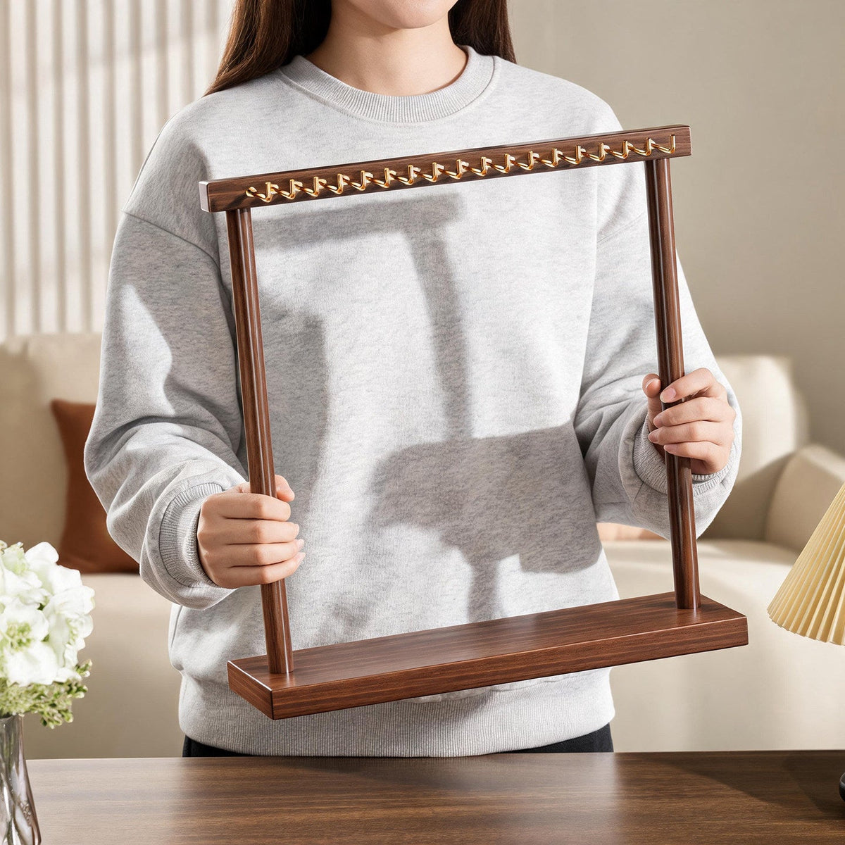 Tabletop Wooden Multi-Hook Necklace & Pendant Display Organiser — photo 1