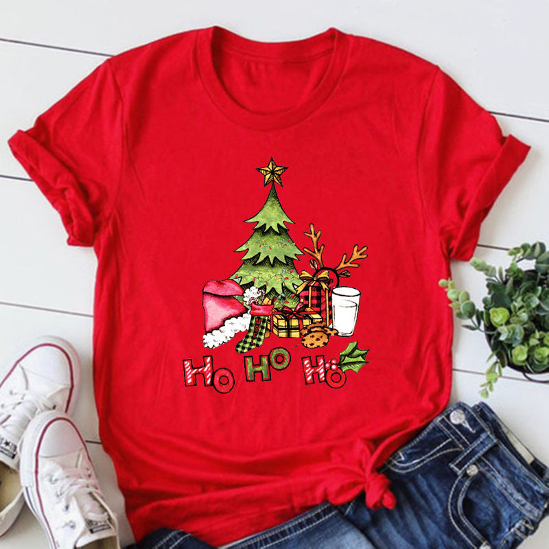 Women's Christmas Tree T-Shirt – Ho Ho Ho Festive Graphic Short Sleeve Tee — photo 1