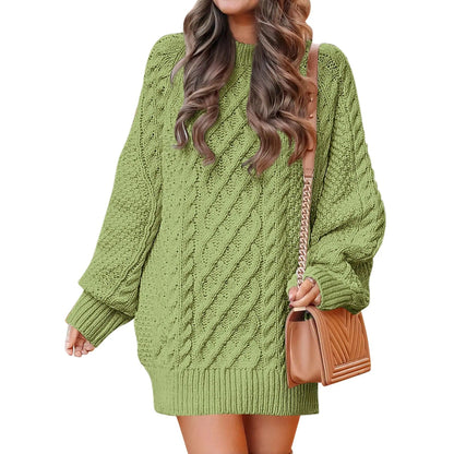 Women's Cable Knit Sweater Dress – Long Sleeve Oversized Knit Mini Dress — photo 11