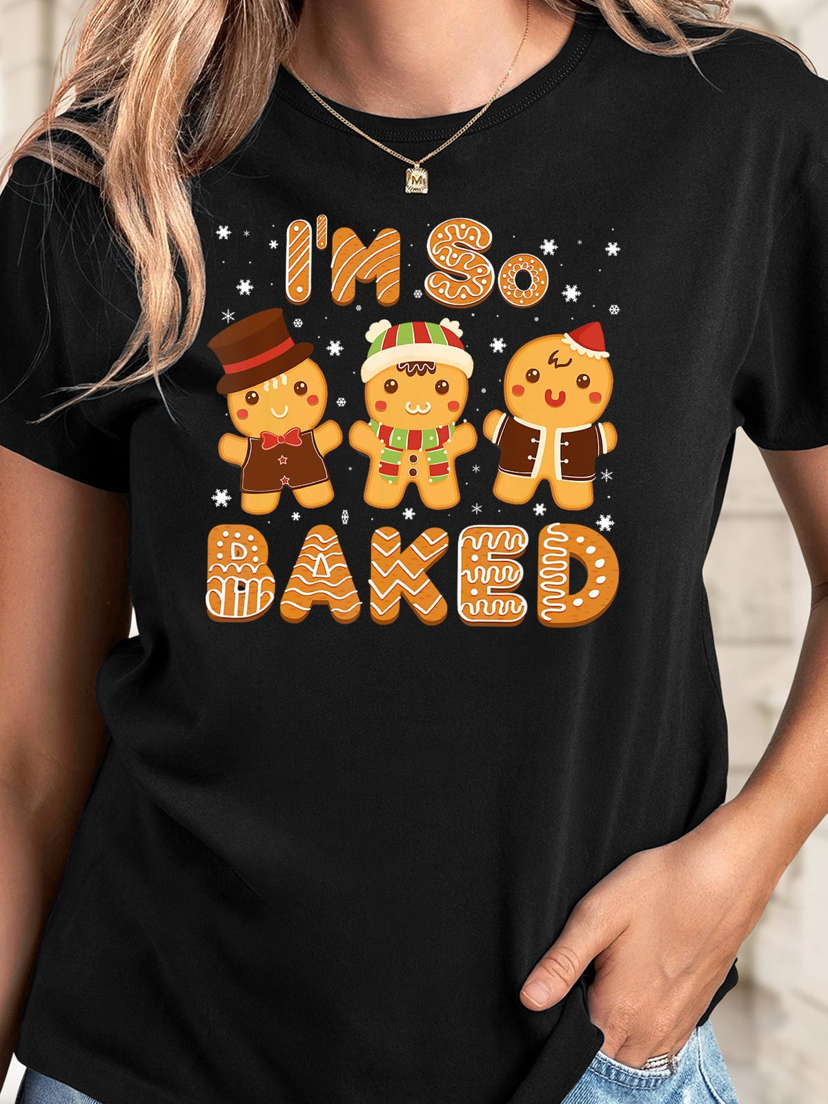 Women's Christmas T-Shirt – Funny Gingerbread Men “I'm So Baked” Graphic Tee — photo 1