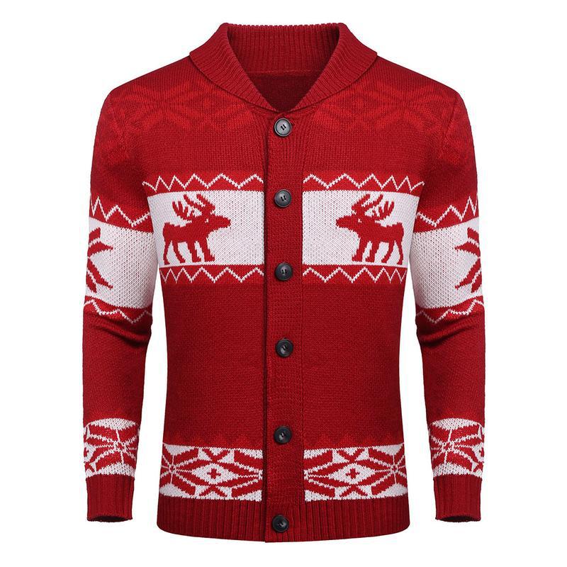 Men's Christmas Cardigan – Green Reindeer Knit Sweater with Button Front — photo 1