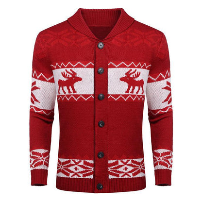 Men's Christmas Cardigan – Green Reindeer Knit Sweater with Button Front — photo 1