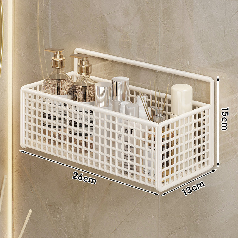 Wall-Mounted Ventilated Bathroom Grid Basket Shelf with Hanging Rail — photo 1