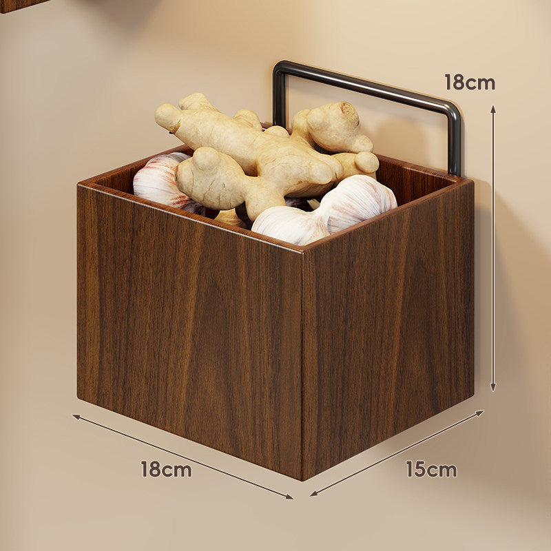 Wall-Mounted Wood-Effect Kitchen Storage Box Organizer with Adhesive Mount — photo 1