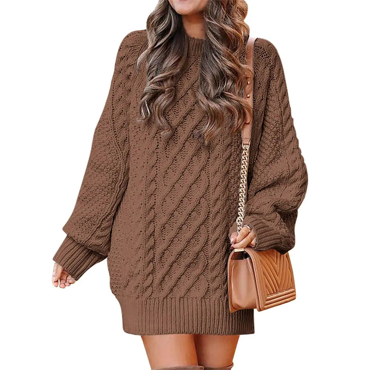 Women's Cable Knit Sweater Dress – Long Sleeve Oversized Knit Mini Dress — photo 2
