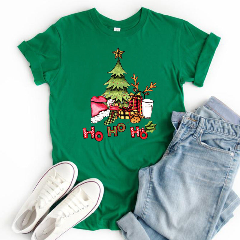 Women's Christmas Tree T-Shirt – Ho Ho Ho Festive Graphic Short Sleeve Tee — photo 2