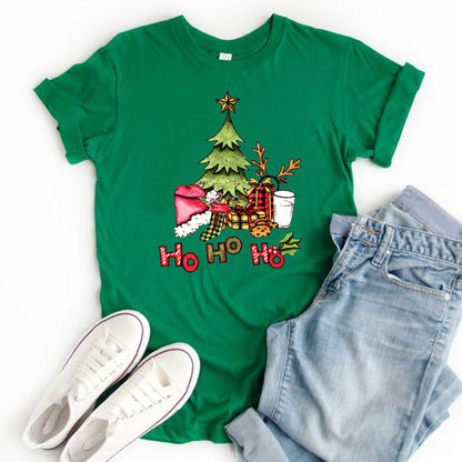 Women's Christmas Tree T-Shirt – Ho Ho Ho Festive Graphic Short Sleeve Tee — photo 2