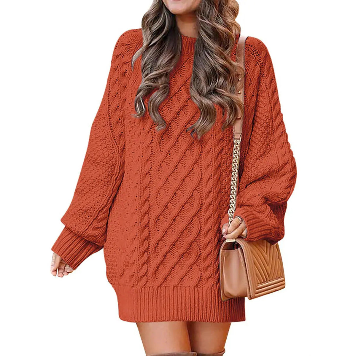 Women's Cable Knit Sweater Dress – Long Sleeve Oversized Knit Mini Dress — photo 3