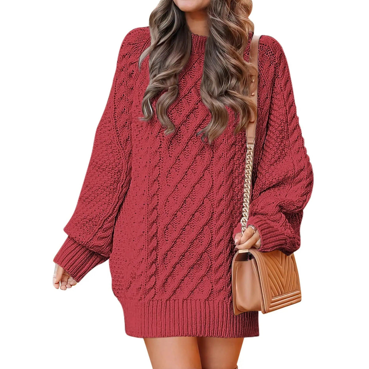 Women's Cable Knit Sweater Dress – Long Sleeve Oversized Knit Mini Dress — photo 20