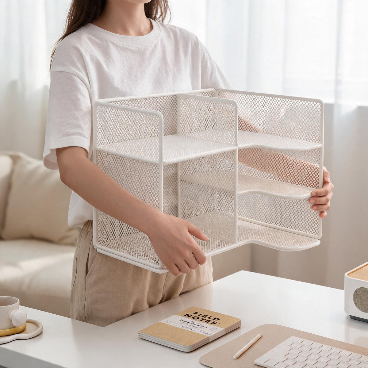 Mesh Corner Desktop Organizer with Multi-Compartment Shelving — photo 1