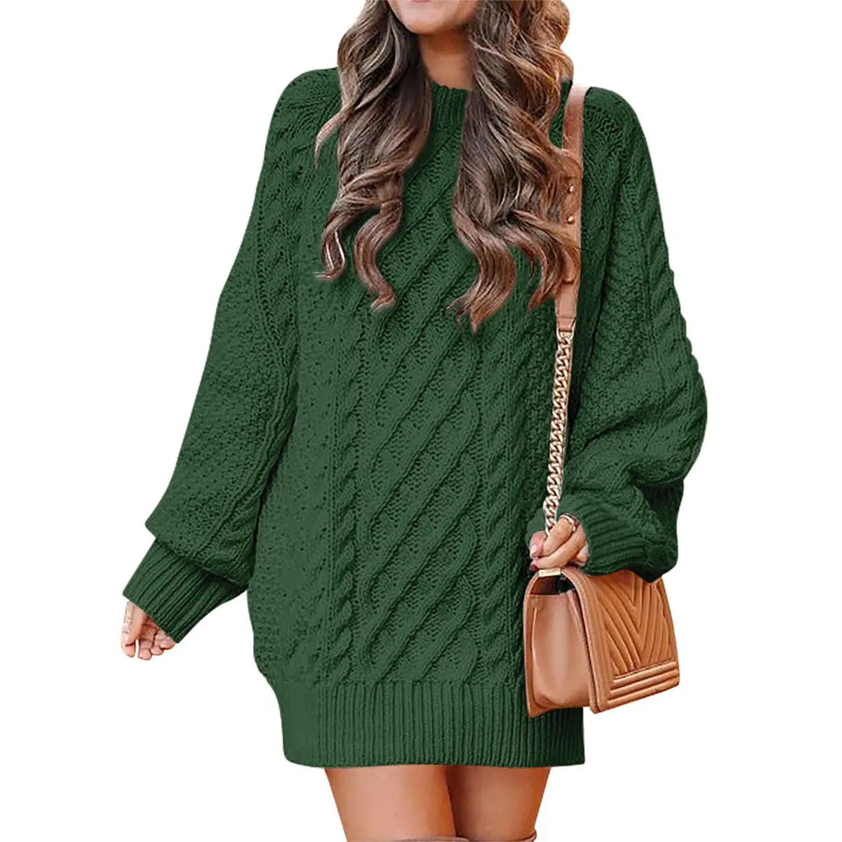 Women's Cable Knit Sweater Dress – Long Sleeve Oversized Knit Mini Dress — photo 5