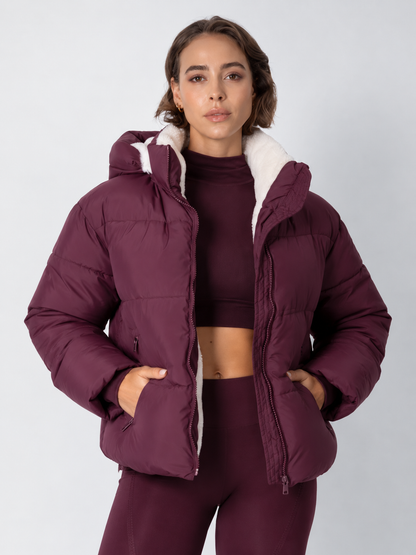 Women's Cropped Padded Puffer Jacket with Detachable Hood and Fleece Lining — photo 16