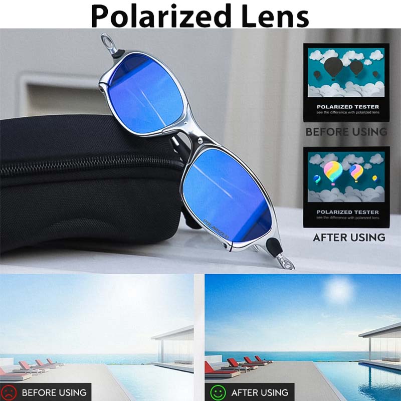 Polarised UV400 Square Sunglasses with Lightweight Metal Frame and Mirror Lenses for Riding — photo 3