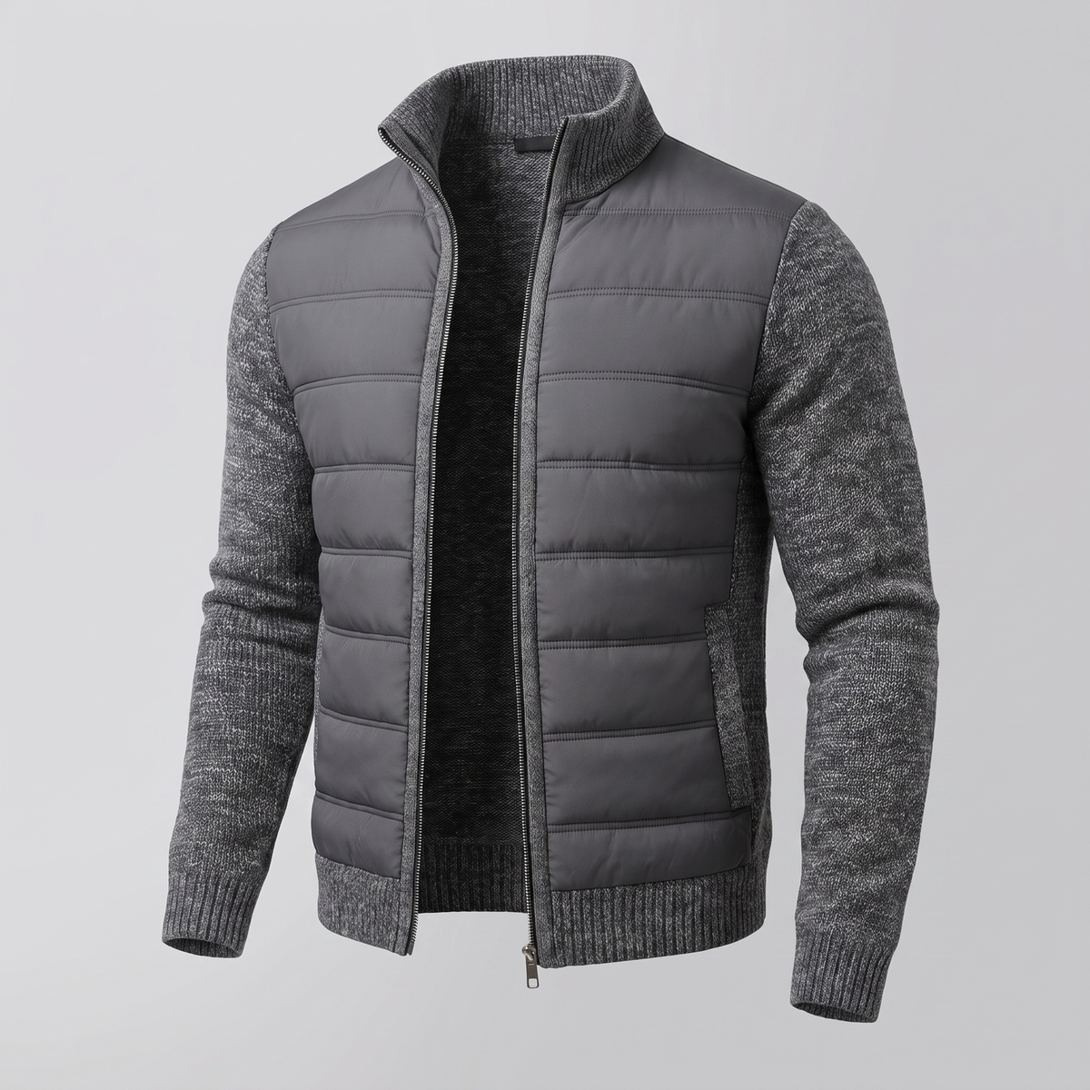Men's Puffer Jacket with Fleece Sleeves, Fitted Cut and Light Insulation — photo 2