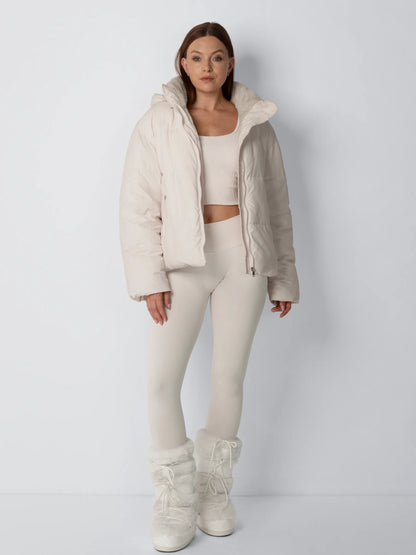 Women's Cropped Padded Puffer Jacket with Detachable Hood and Fleece Lining — photo 5