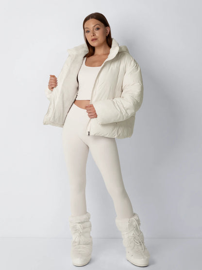 Women's Cropped Padded Puffer Jacket with Detachable Hood and Fleece Lining — photo 2