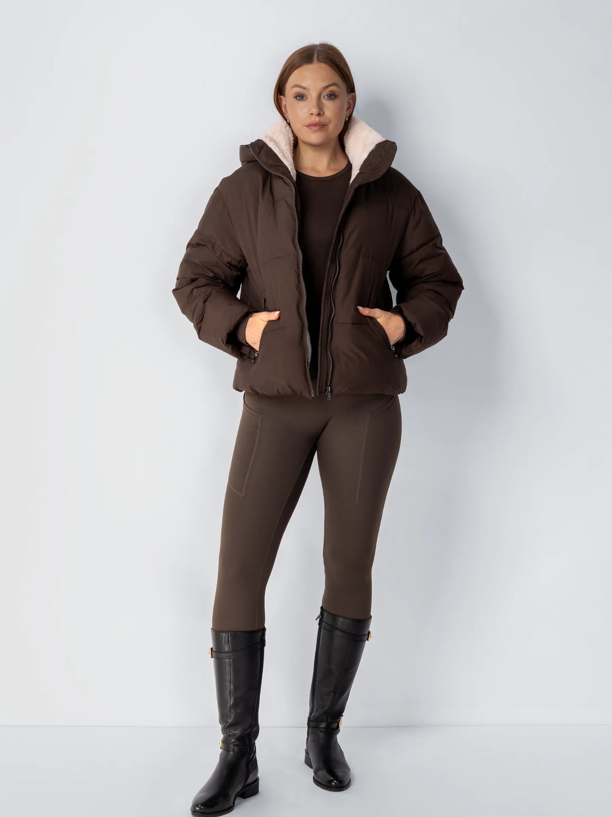 Women's Cropped Padded Puffer Jacket with Detachable Hood and Fleece Lining — photo 15