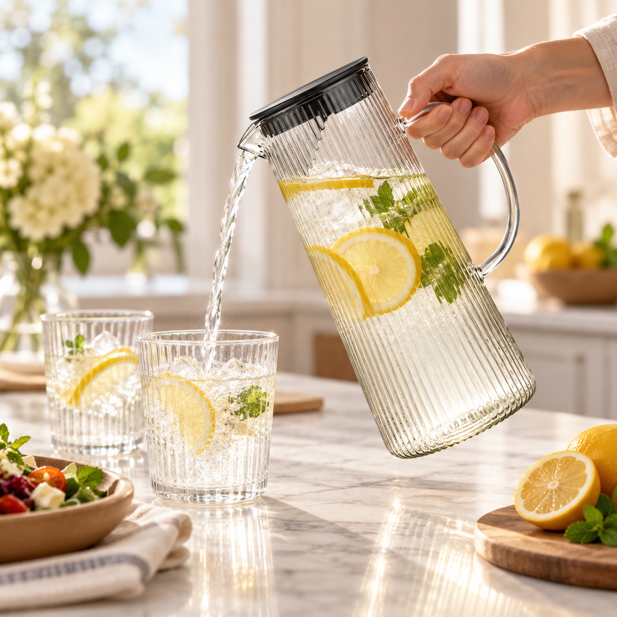 Ribbed Design Glass Pitcher for Lemonade - Handcrafted — photo 5