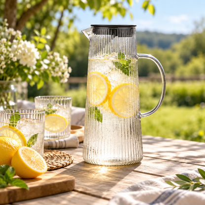 Ribbed Design Glass Pitcher for Lemonade - Handcrafted — photo 2