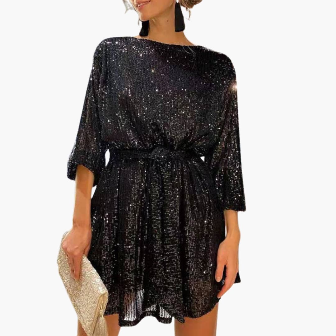 Women's Rhinestone Cocktail Dress | Belted Christmas Party Dress for Formal Evening Events and Festive Holiday Occasions — photo 2