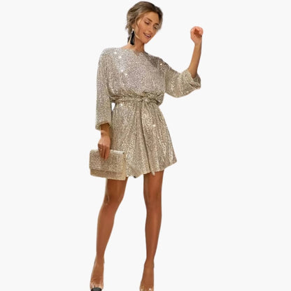 Women's Rhinestone Cocktail Dress | Belted Christmas Party Dress for Formal Evening Events and Festive Holiday Occasions — photo 1
