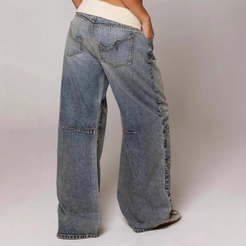 Baggy Low Rise Panelled Faded Wide Leg Jeans — photo 4