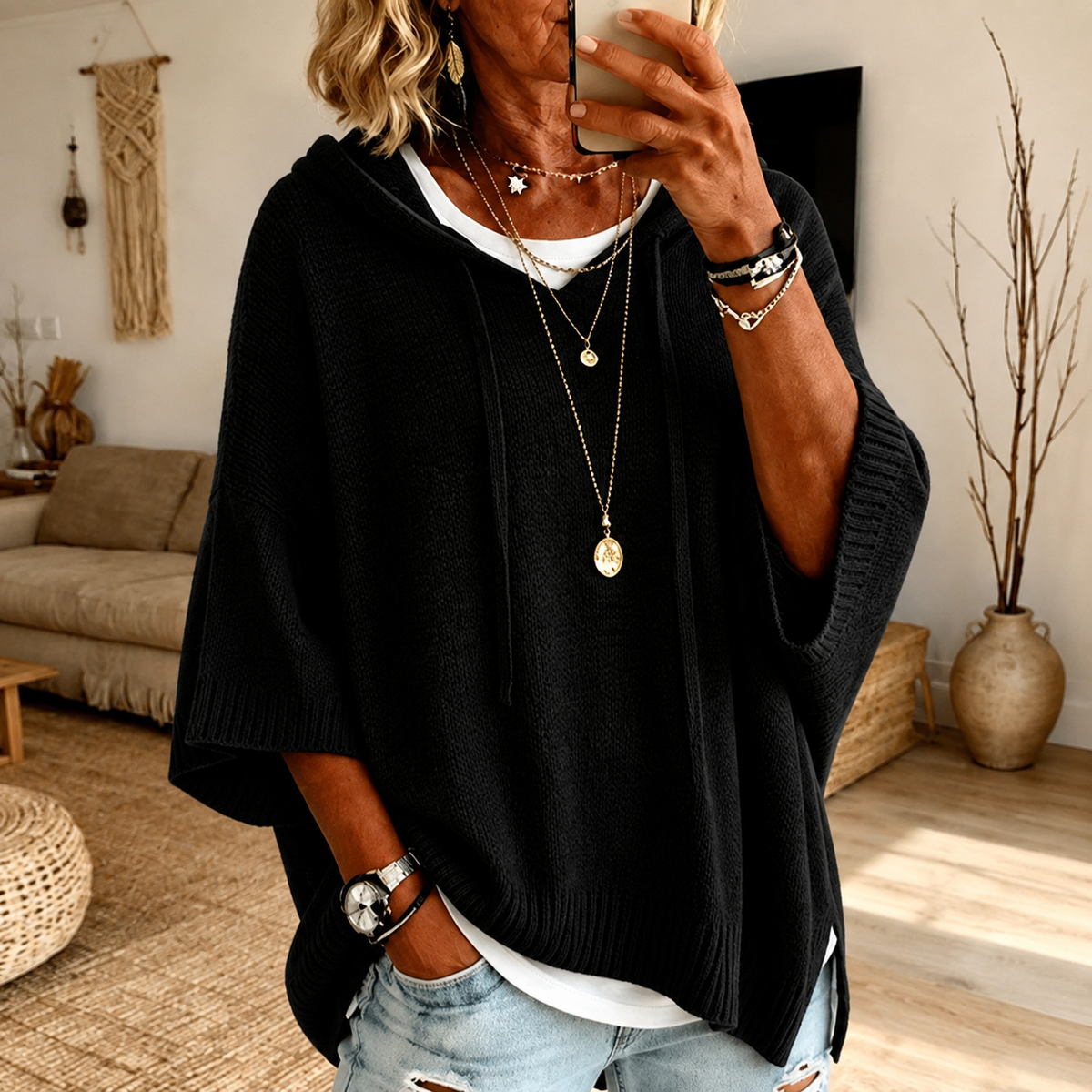 Nordspur | Black Poncho Sweater — photo 1