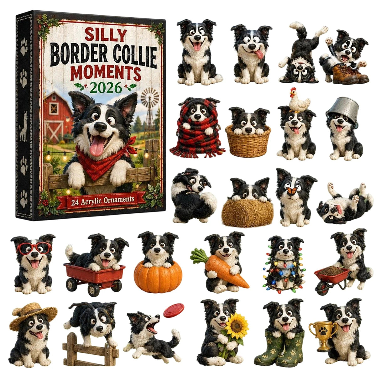 Border Collie Dog Advent Calendar with 24 Flat Acrylic Christmas Tree Ornaments — photo 1