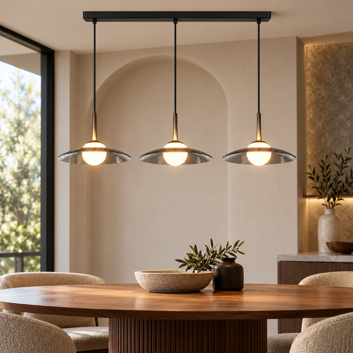 Smoky Glass LED Pendant Light Dimmable Dome Modern — photo 1