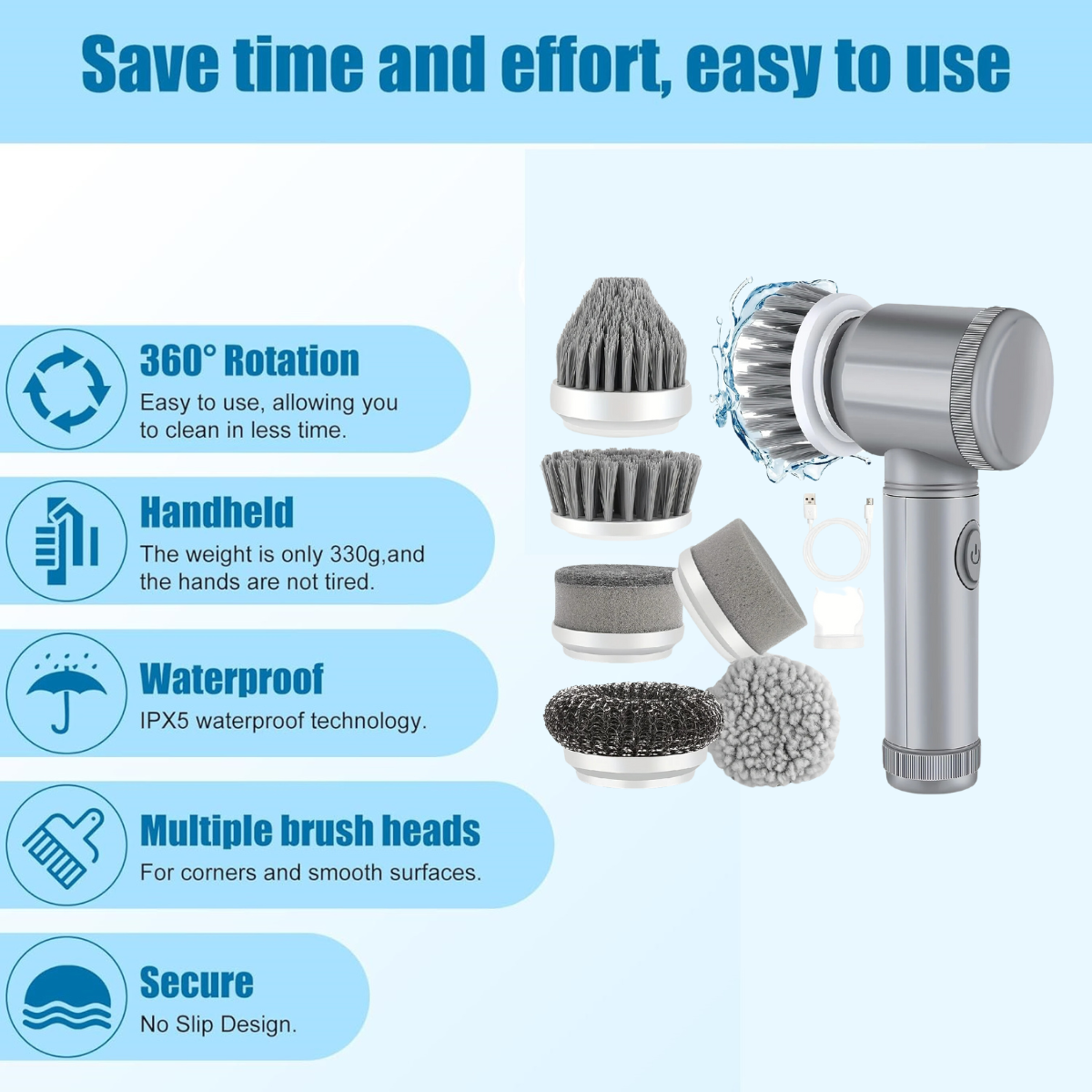 9 In 1 Handheld Kitchen Cleaning Cordless Rotary Scrubber — photo 14