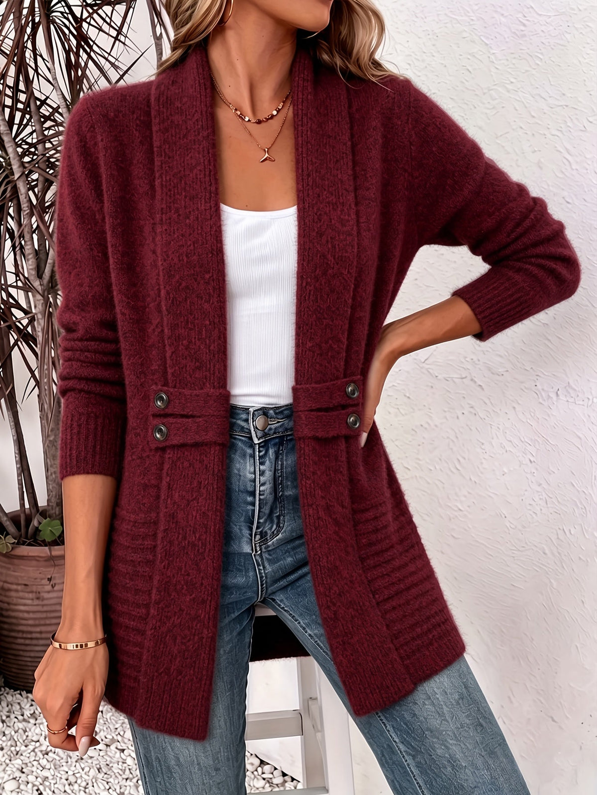 Women's Long Knit Cardigan with Flattering Fit and Shawl Collar — photo 7