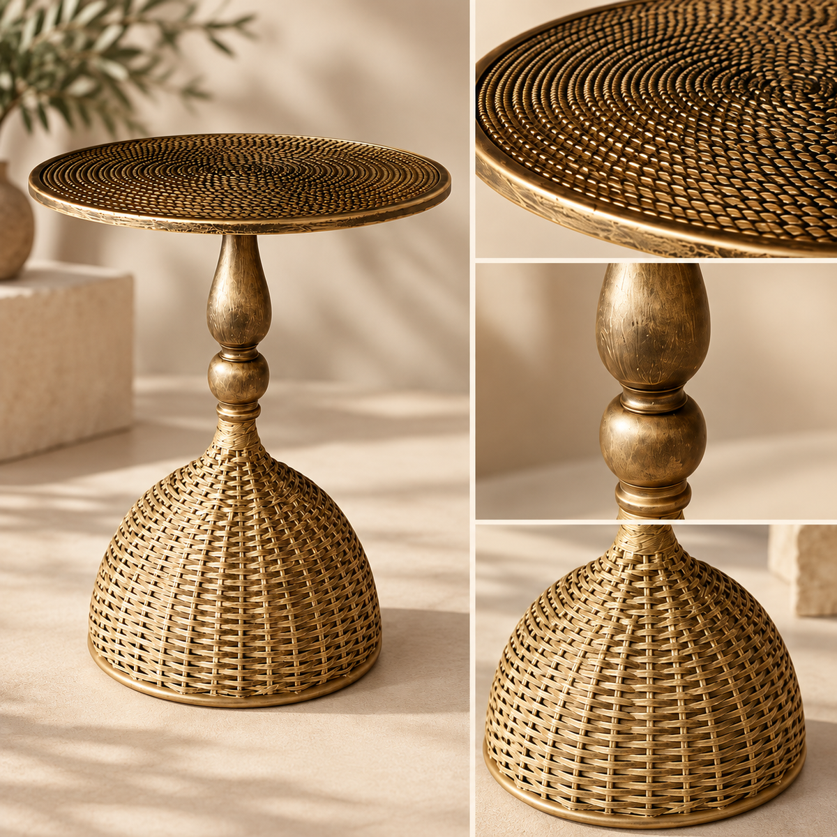 Woven Metal Side Table Decorative Accent Round Openwork — photo 4