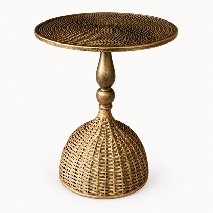 Woven Metal Side Table Decorative Accent Round Openwork — photo 3