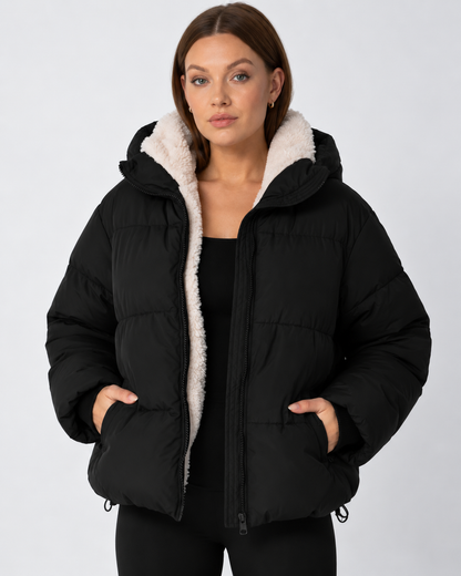 Women's Cropped Padded Puffer Jacket with Detachable Hood and Fleece Lining — photo 11