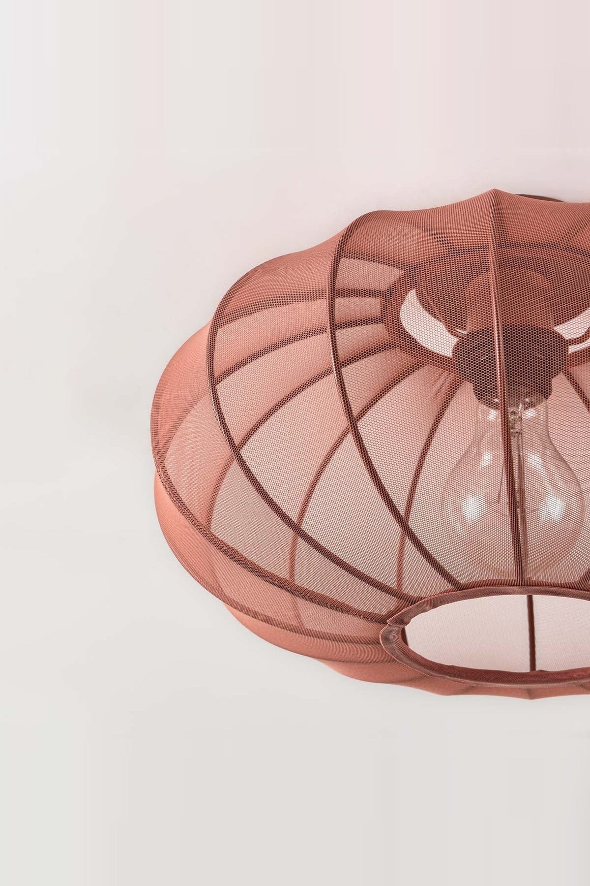 Round Mesh Ceiling Light – Terracotta Pink, Sheer Fabric Panels, Open Base — photo 5