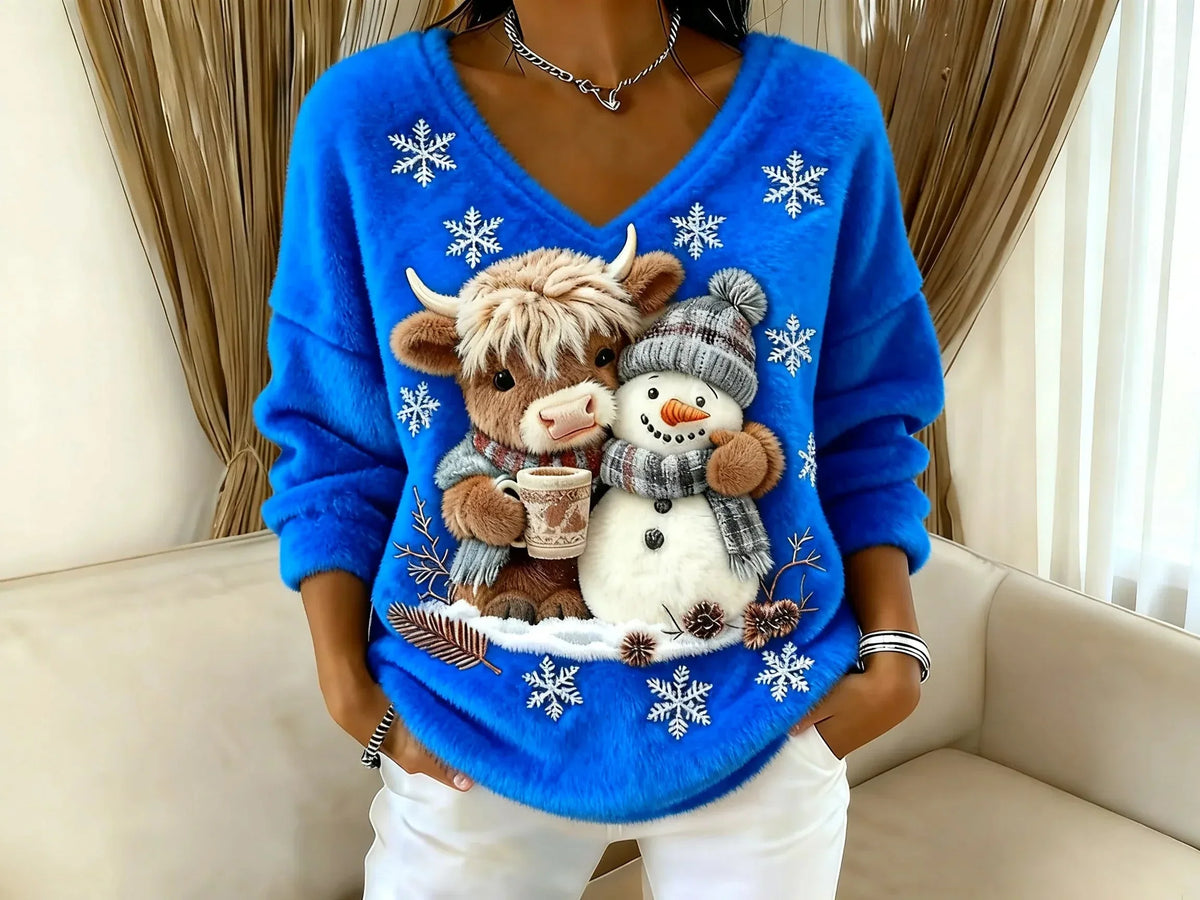 Women's Festive Christmas Sweater with Reindeer and Snowman Motif | Warm Holiday Knit Jumper for Winter Festive Celebrations — photo 4