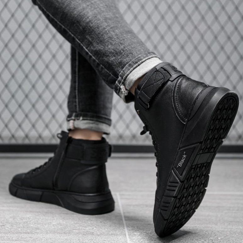 Black Casual Versatile Men's Leather Ankle Boots — photo 10