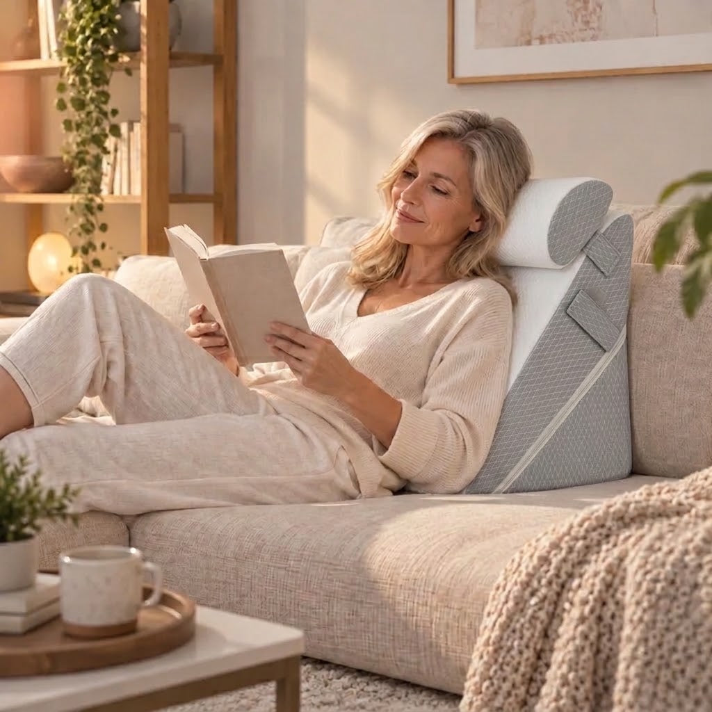Adjustable Wedge Pillow with Neck Roll and Memory Foam, 56 × 56 cm — photo 6