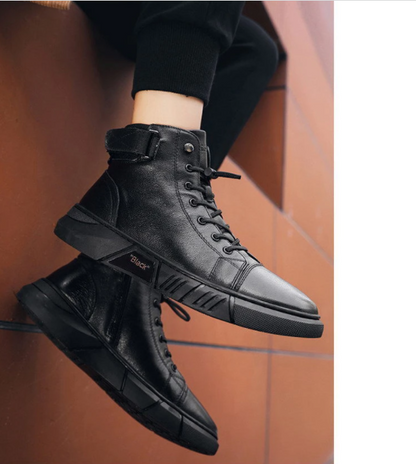 Black Casual Versatile Men's Leather Ankle Boots — photo 7