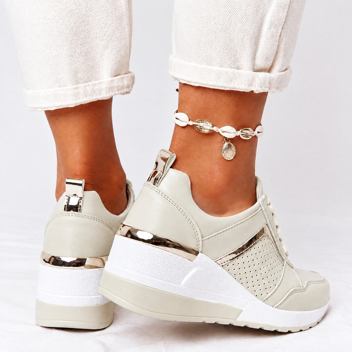 Amelia - Women's Orthopaedic Wedge Trainers with Metallic Panel Detail — photo 6